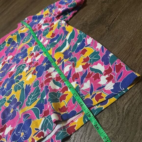 Vintage Gitano Girls Floral Ringer Shirt Pink Girls Size L 14 Cotton Retro 90s - Picture 11 of 11